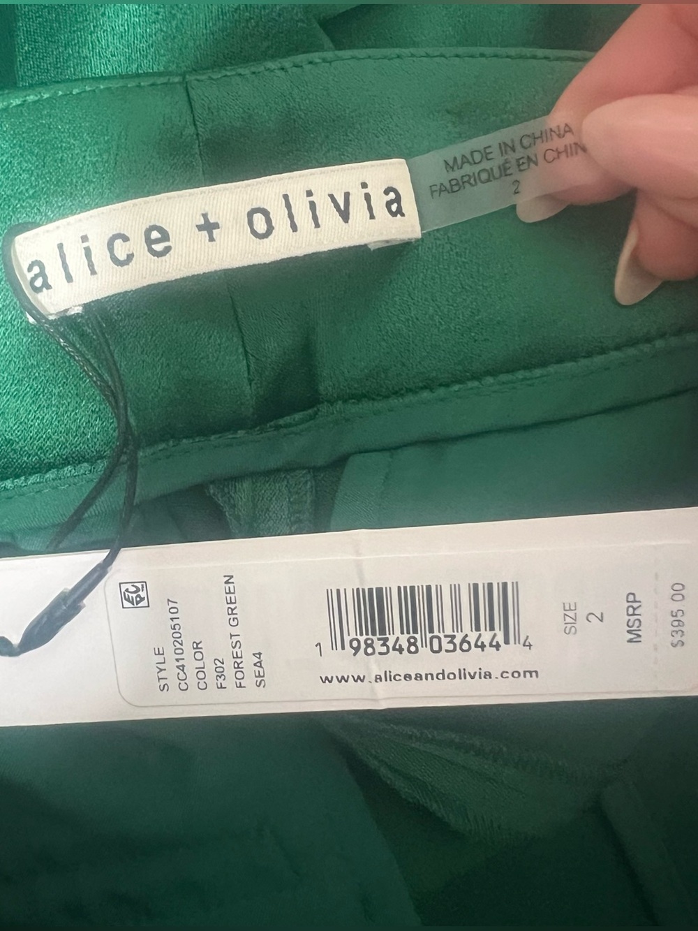 NEW NWT Alice + Olivia Dylan Satin Wide Leg Pants In Forest Green - Picture 11 of 13